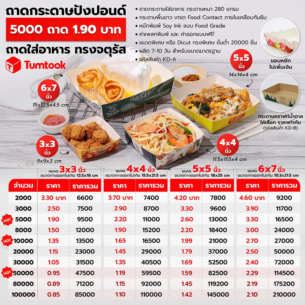 ถาดกระดาษพิมพ์ลาย ใส่อาหาร