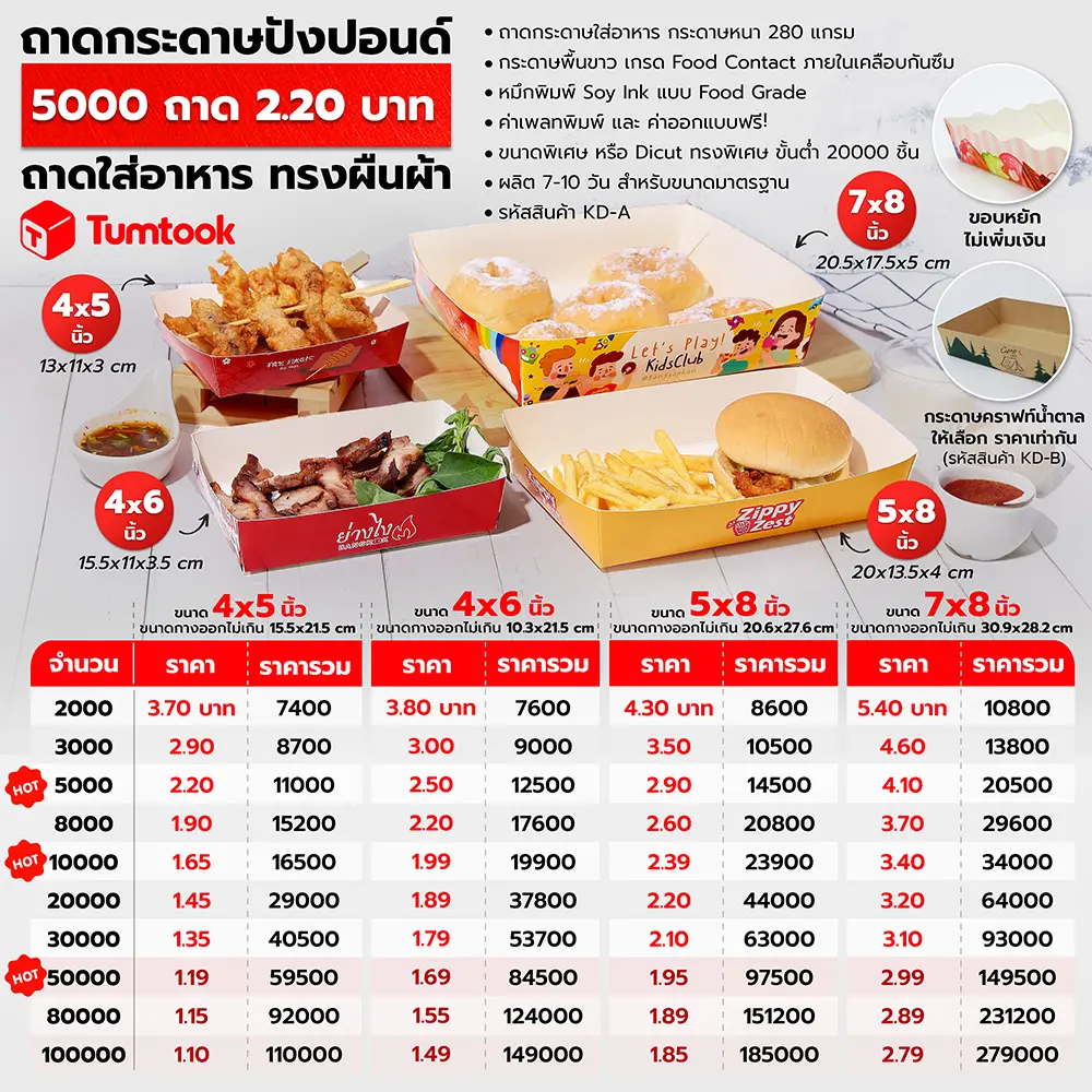 ถาดกระดาษใส่อาหาร พิมพ์ลาย